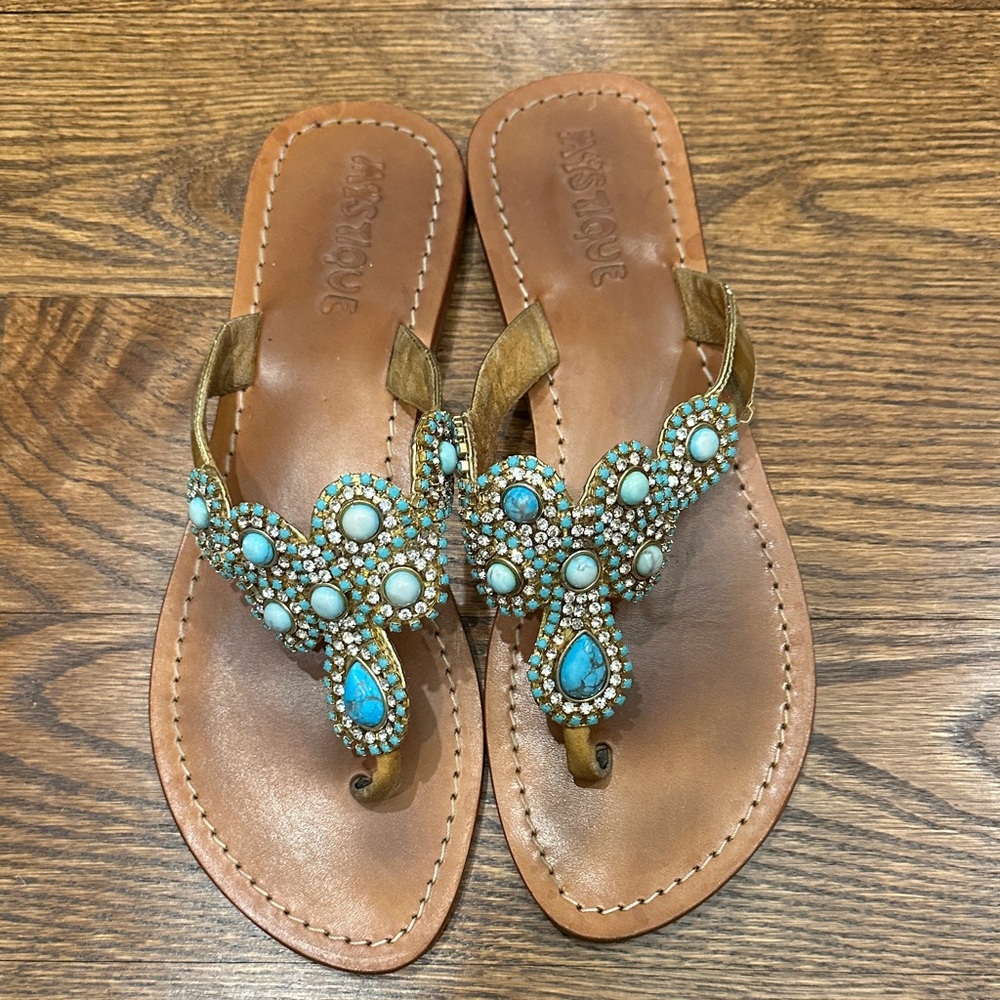 Mystique Boutique Turquoise and Brown Beaded Sandals